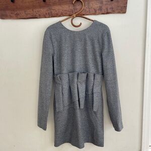 MSGM | Gray Heather Wool Long Sleeve Fitted Designer Shift Mini Dress L